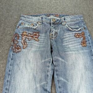 American Eagle Jeans Womens 2 Blue Boot Cut Stretch Embroidered Bling Faded Boho